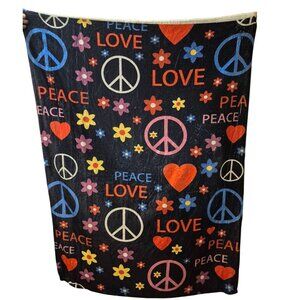 Peace Love Fleece Blanket With Colorful Flower & Heart Print